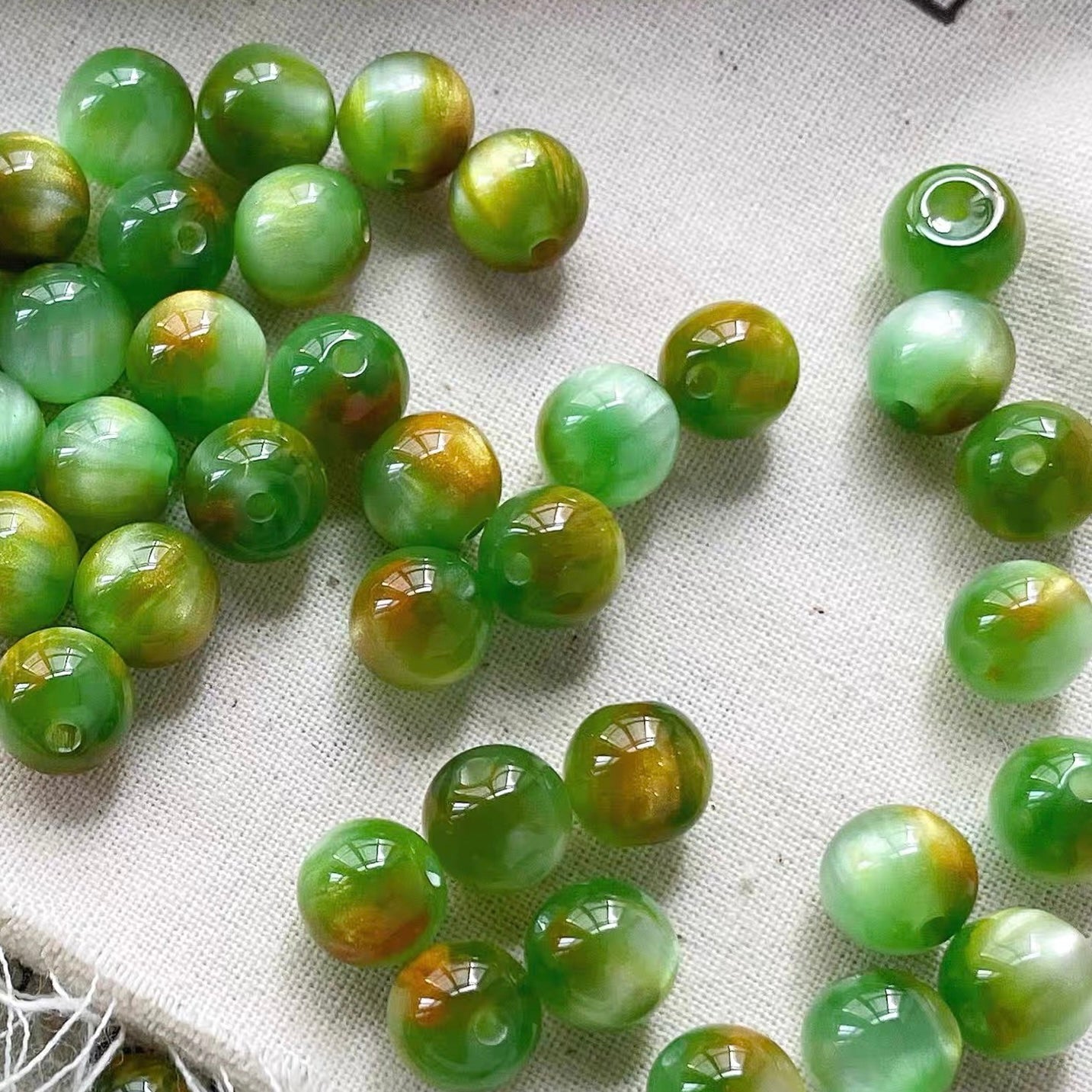 Blue-Green Oil Painting Style Round Beads