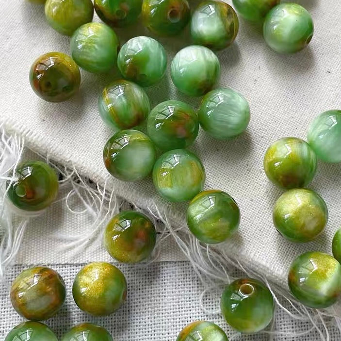 Blue-Green Oil Painting Style Round Beads